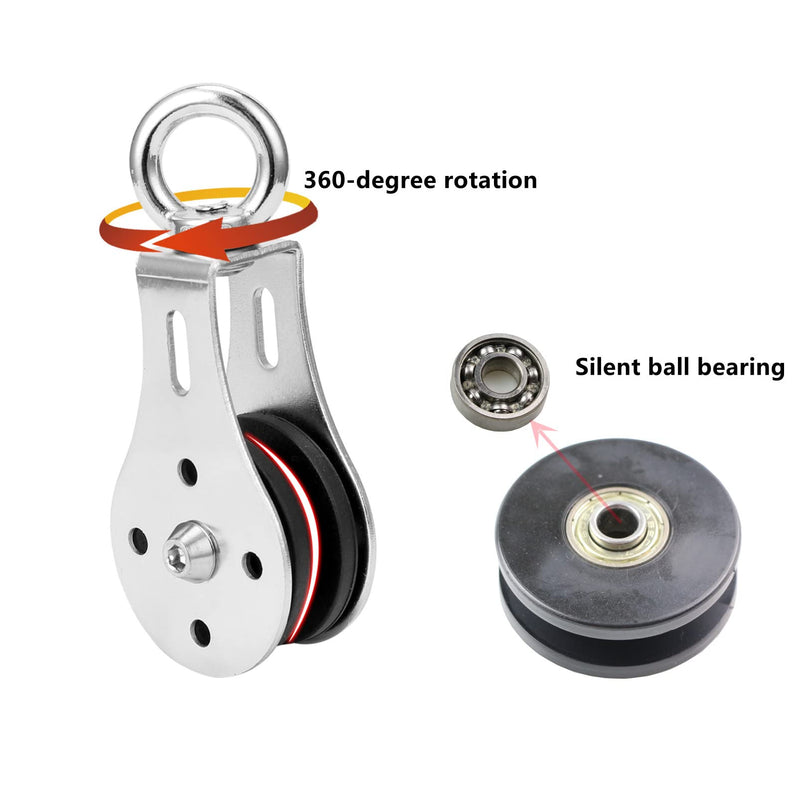 Pulley Wheel Stainless Steel Small Pulley Block 360 Degree Rotating Silent Cable Pully Load Bearing Mechanical Pulleys, Silver (Silver-1) Silver-1 - NewNest Australia