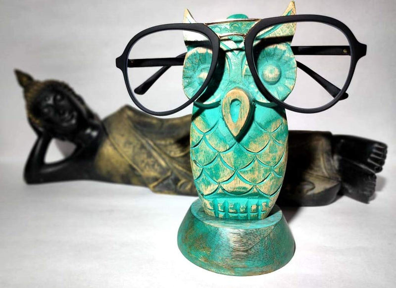 NewNest Australia - S.B.ARTS Wooden Handcrafted Green Owl Shaped Eyeware Retainer-Eyeglass Spectacle Specs Holder –Spec Stand-Optical Glass Accessories-Display Stand 