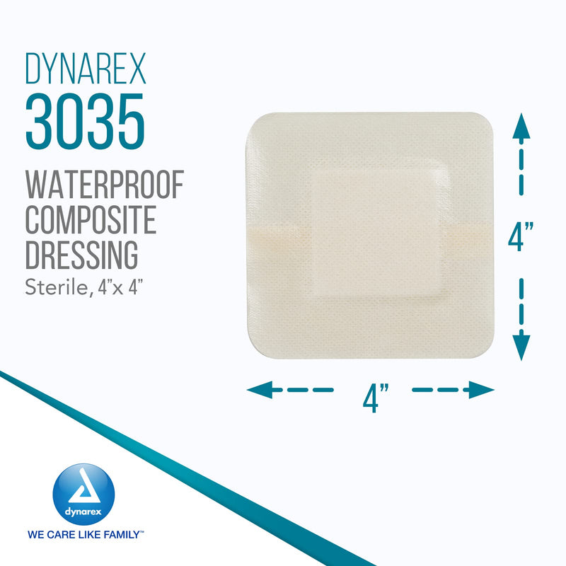 Dynarex DynaGuard Waterproof Dressings, Sterile, Four-Layer Composite Dressing, Protects and Offers Optimal Moist-Environment, Bordered - 4" x 4", 1 Box of 10 Waterproof Dressings - NewNest Australia