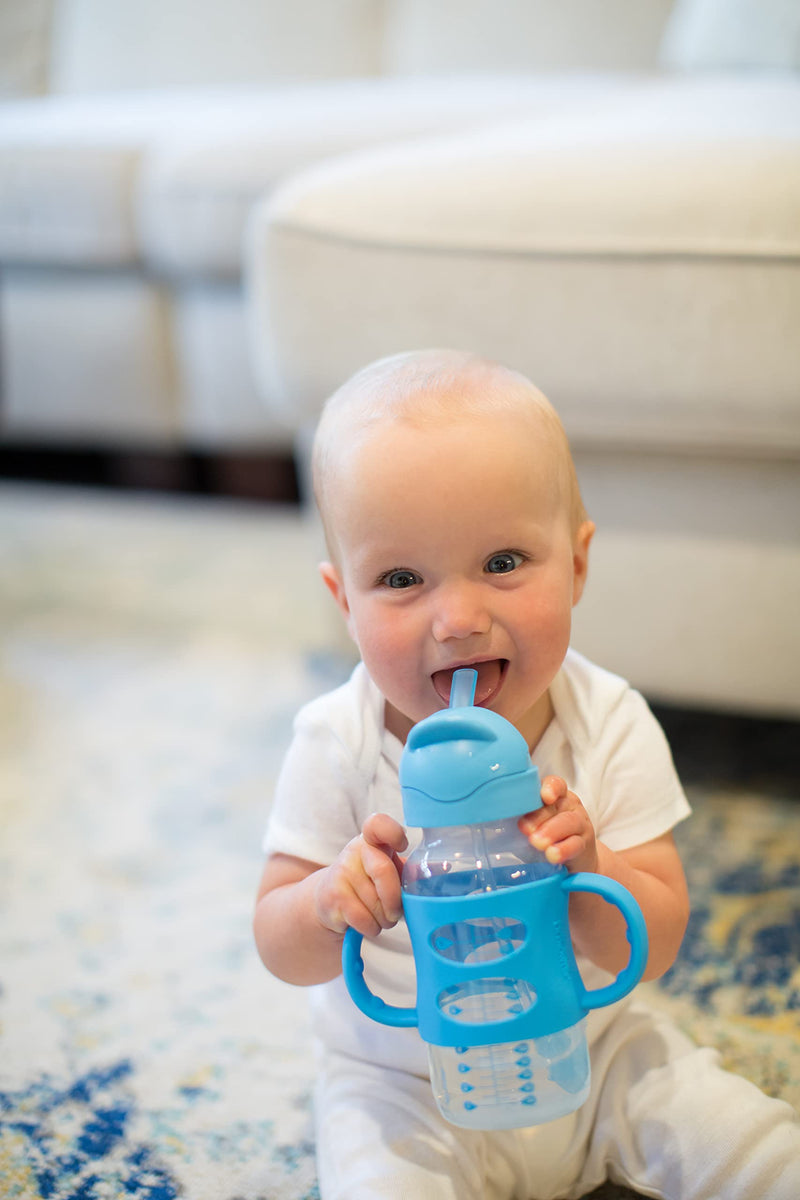 Dr. Brown's Wide-Neck Sippy Straw Bottle with Handles, Blue, 9 Ounce - NewNest Australia