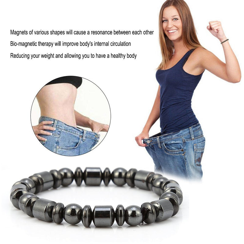 Bracelet, Slimming Bracelet, Fashion Magnetic Bracelet, Weight Loss Bracelet, Unisex Black Stone Bracelet, Healthcare Magnetic Therapy Bracelet, Great Gift, 20 Centimeters - NewNest Australia