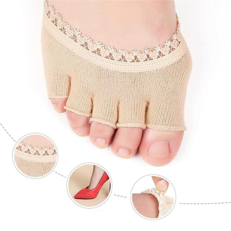 Open Five Toes Half Socks, Breathable Sweat-Absorbent Peep Toe Forefoot Socks Anti-Slip Lace Invisible Forefoot Pad, Relief Foot Pain Toe Separator Socks Women Flat High Heels Heelless Toeless Socks - NewNest Australia