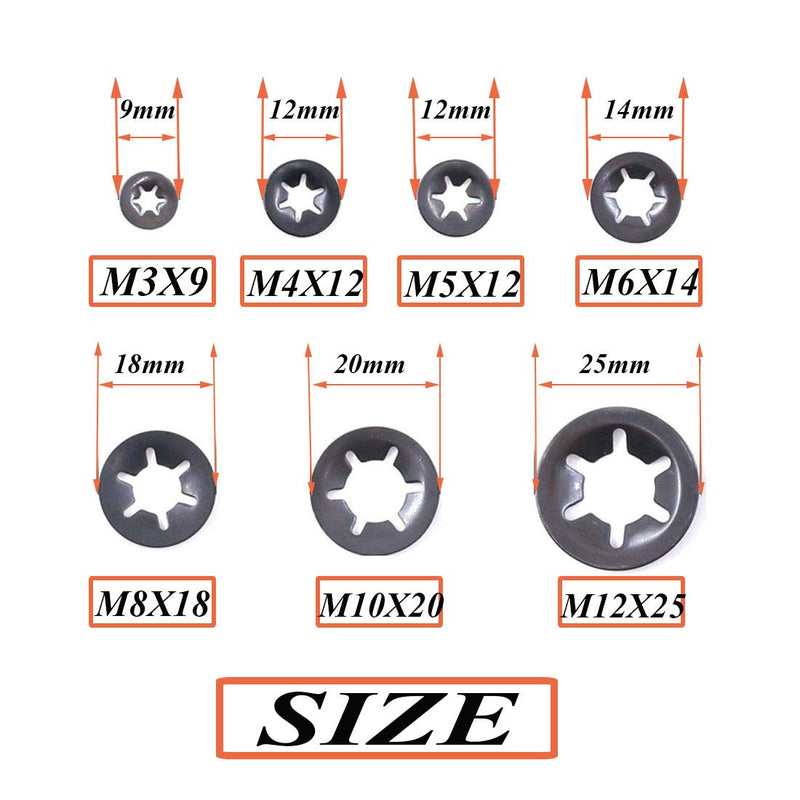 SpzcdZa 260pcs 7 size Internal Tooth Starlock Washers Locking Washer Assortment Kit, Push On Speed Clips Fasteners Assortment Kit,Quick Speed Locking Washers,Black Oxide Finish65Mn Black Oxide Finish - NewNest Australia