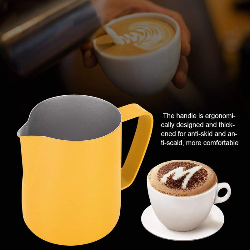 Coffee Latte Cup, Stainless Steel Milk Frothing Jug Frother Coffee Latte Container Cup Coffee Utensils 350ml (Yellow) Yellow - NewNest Australia