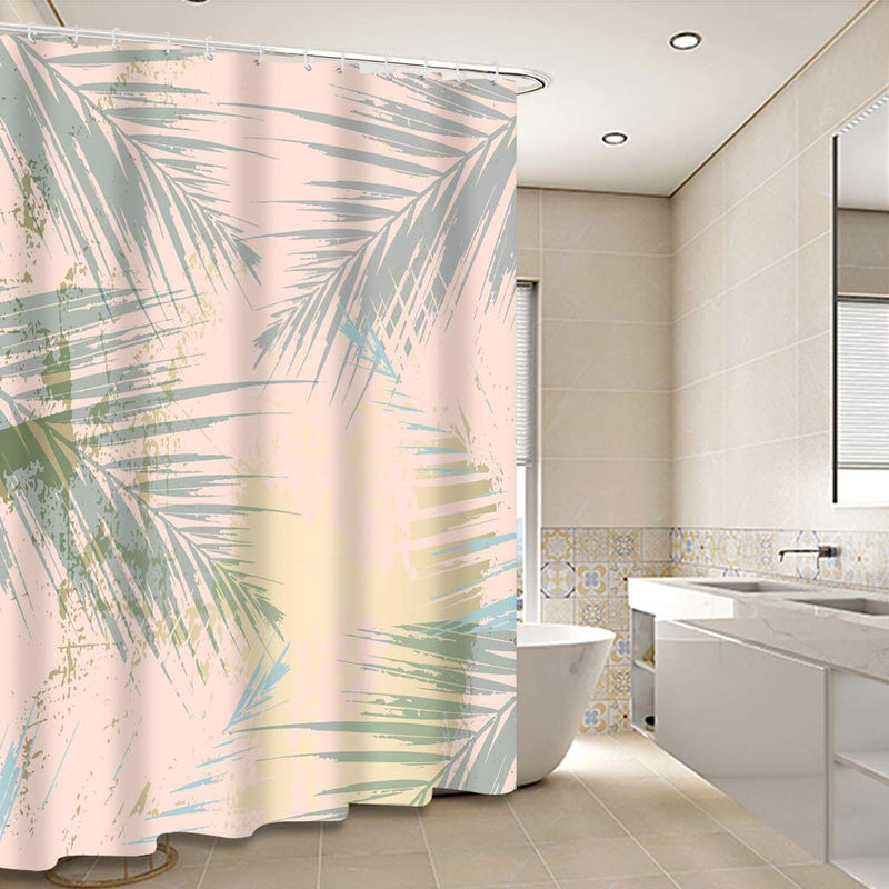 AO BLARE Leaves Shower Curtain Sunset Green Tropic Palm Leaves Thicken Aggravated 150G Waterproof Polyester Fabric Bathroom Shower Curtain with Hooks 72 X 72 Inches - NewNest Australia