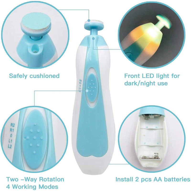 Baby Nail Trimmer File with Light Safe Electric Nail Clippers Kit for Newborn Infant Toddler Kids Toes and Fingernails Care, Polish and Trim Battery Operated (AA) - NewNest Australia
