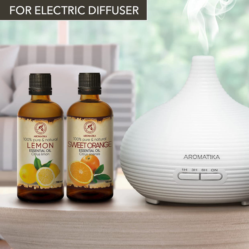 Essential Oils Set - Lemon Oil 100ml & Orange Oil 100ml - 100% Pure & Natural - Best for Aromatherapy & Spa - Perfect for Diffusers, Burners & Humidifiers - Body Care - for Good Sleep & Good Mood - NewNest Australia