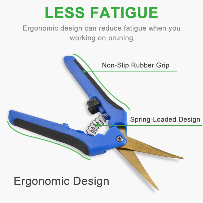 GROWNEER 3 Packs Pruning Shears with Curved Blades Gardening Hand Pruning Snips Titanium Coated Precision Blades Blue - NewNest Australia