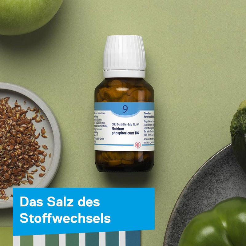 DHU Schüßler Salt No. 9 Natrum phosphoricum D6 - The mineral salt of metabolism - the original - environmentally friendly in a medicine glass, 200 tablets - NewNest Australia