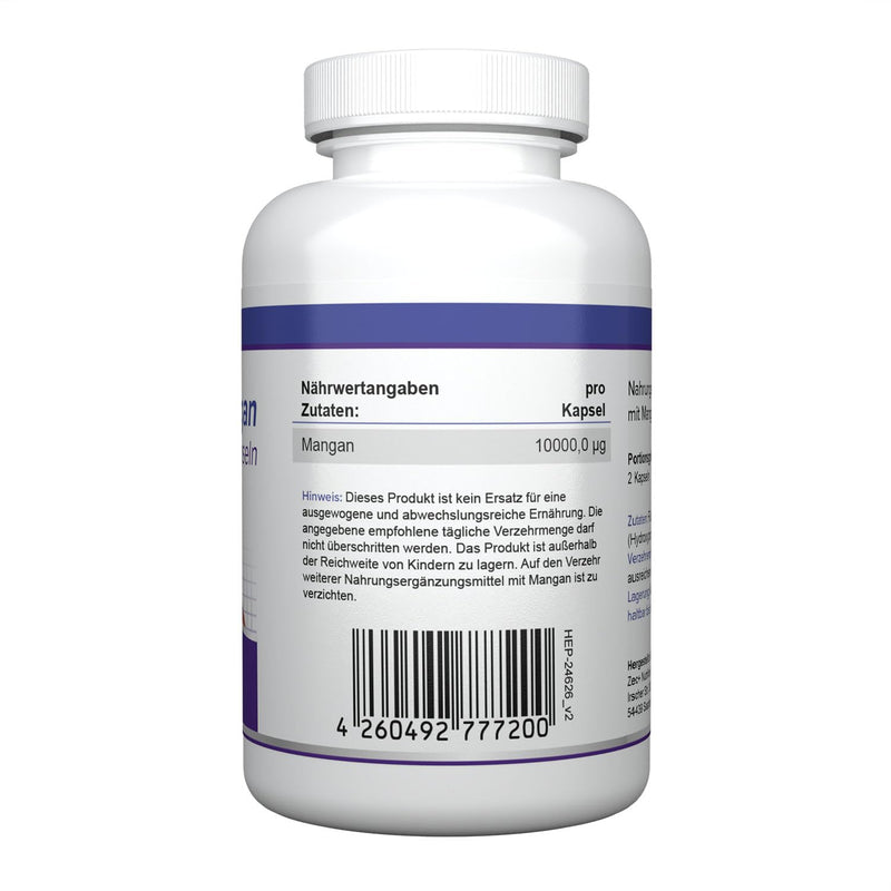 Health+ Manganese - 90 capsules with 10 mg manganese gluconate per capsule, valuable trace element, Made in Germany - NewNest Australia