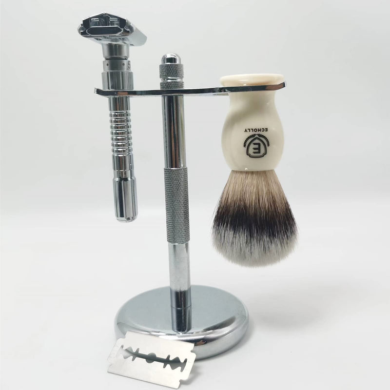 Echolly Premium Shaving Brushes for Men-Luxury Vegan Friendly Synthetic Shave Brush-Best Entry-Level Lather Brush for Men-Shaving Foam Lather Brush-Perfect Father's Day Gifts (Ivory White Handle) - NewNest Australia
