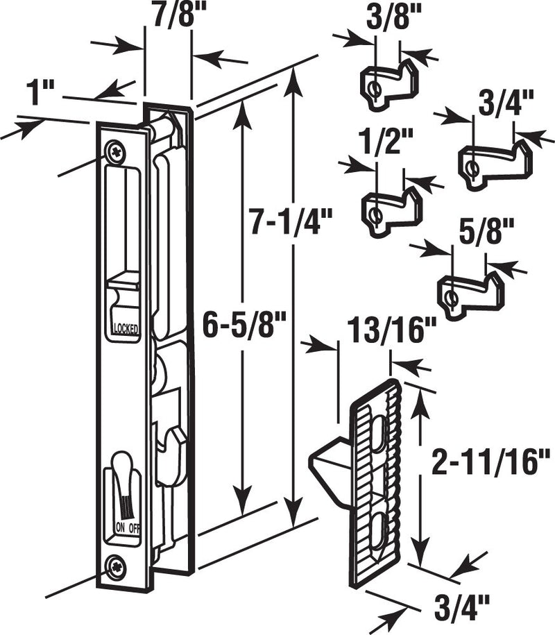 Prime-Line C 1045 Sliding Glass Door Handle Set, 6-5/8 in., Diecast, Chrome Plated, Hook Style, Flush Mount, Non-Handed - NewNest Australia