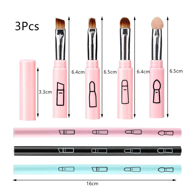 3 Pcs Makeup Brushes 4 In 1 Retractable Travel Portable Make Up Brushes-Lip Brush Eyeshadow Sponge Eyeshadow Eyebrow Brush Combination Design Cosmetic Make-up Brush Set - NewNest Australia