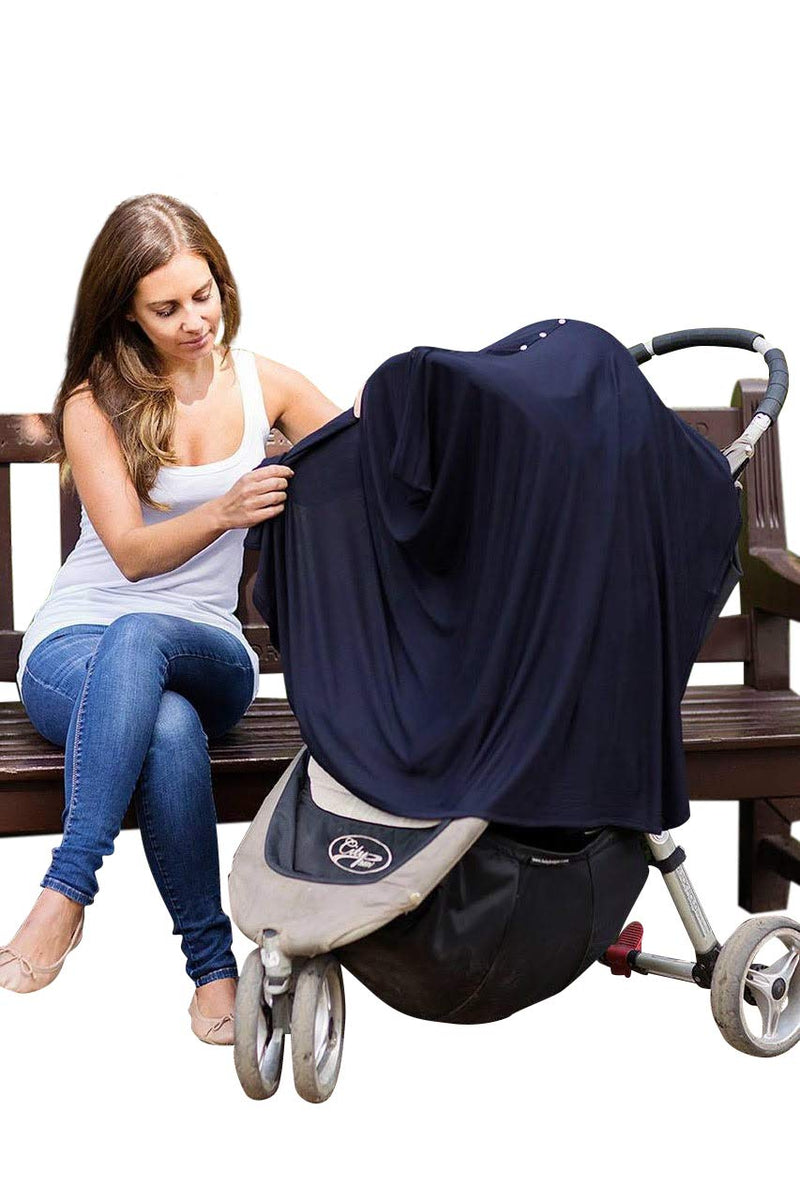 Super Soft Breastfeeding Cover, Nursing Cover, Shawl, Wrap, Scarf, Poncho, Swaddle, Stroller Blanket & Baby Car Seat Cover, 100% Viscose, Oeko-Tex Certified, 57" x 27.5" by Byrd & Blume (Navy) Navy - NewNest Australia