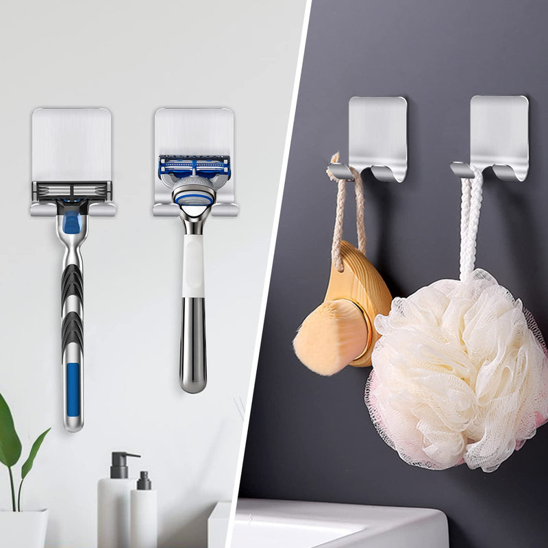 Bolatus Pack of 2 razor holder shower, hooks, self-adhesive razor holder, shower, stainless steel adhesive hooks, towel hooks without drilling, bathroom hooks, wall hooks, silver - NewNest Australia