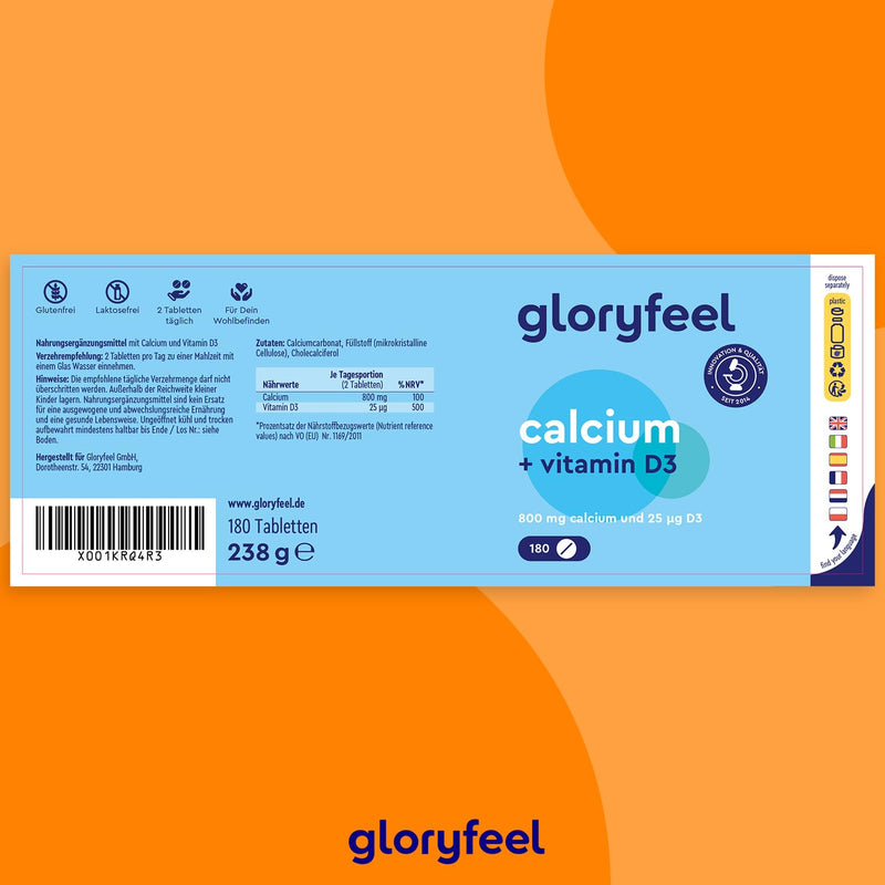 Calcium + Vitamin D3 - High dose with 800 mg carbonate + 1000 IU per daily dose - 180 vegetarian tablets (3 months) - Laboratory tested, without additives - NewNest Australia