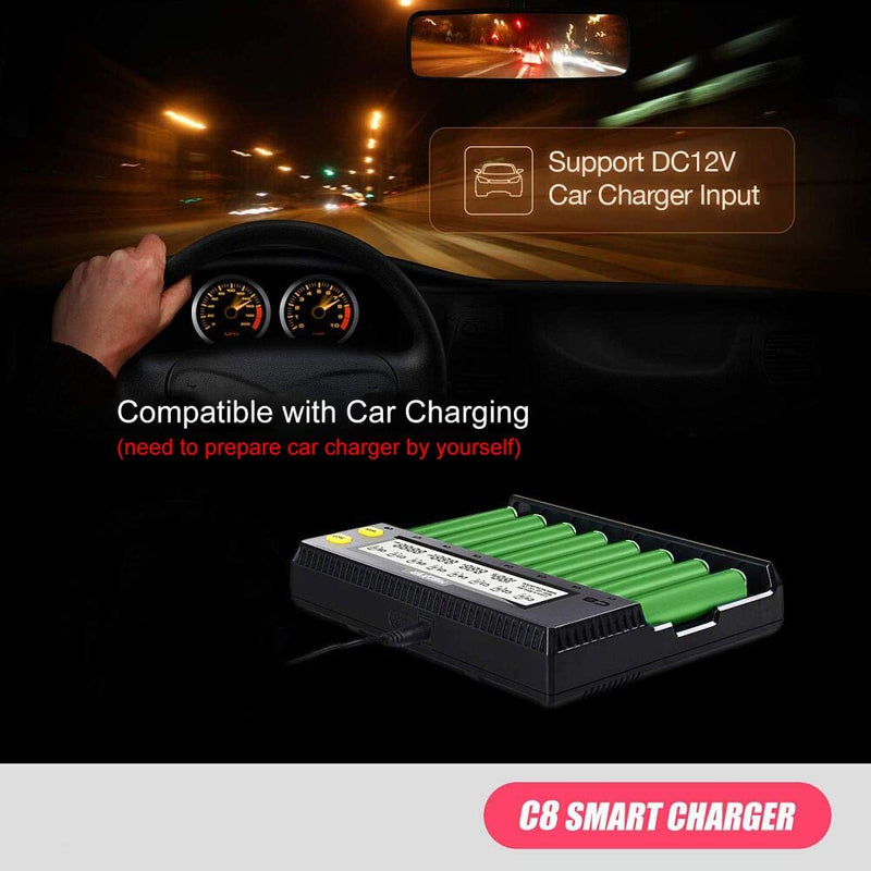 18650 Battery Charger,MiBOXER 8-Bay Smart Charger with Automatic LCD Display,Fast Charge Rechargeable Li-ion LiFePO4 Ni-MH Ni-Cd AA AAA C 21700 26650 13650 16340 18350 18700 RCR123 - NewNest Australia