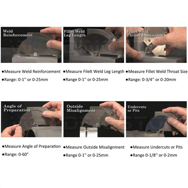 WeldingStop Bridge Cam Gauge Welding Fillet Throat Gage Welding Gauge MG-8 for Inspection of Welded Surface Weld Joints Bevel Angle Inch/mm Stainless Steel Weld Gage - NewNest Australia