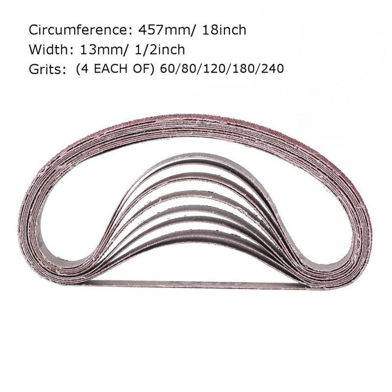 1/2 Inch x 18 Inch Sanding Belts, 8 Each of 60/80/120/180/240 Grits, Belt Sander Tool for Woodworking, Metal Polishing, 40 Pack Aluminum Oxide Sanding Belt - NewNest Australia
