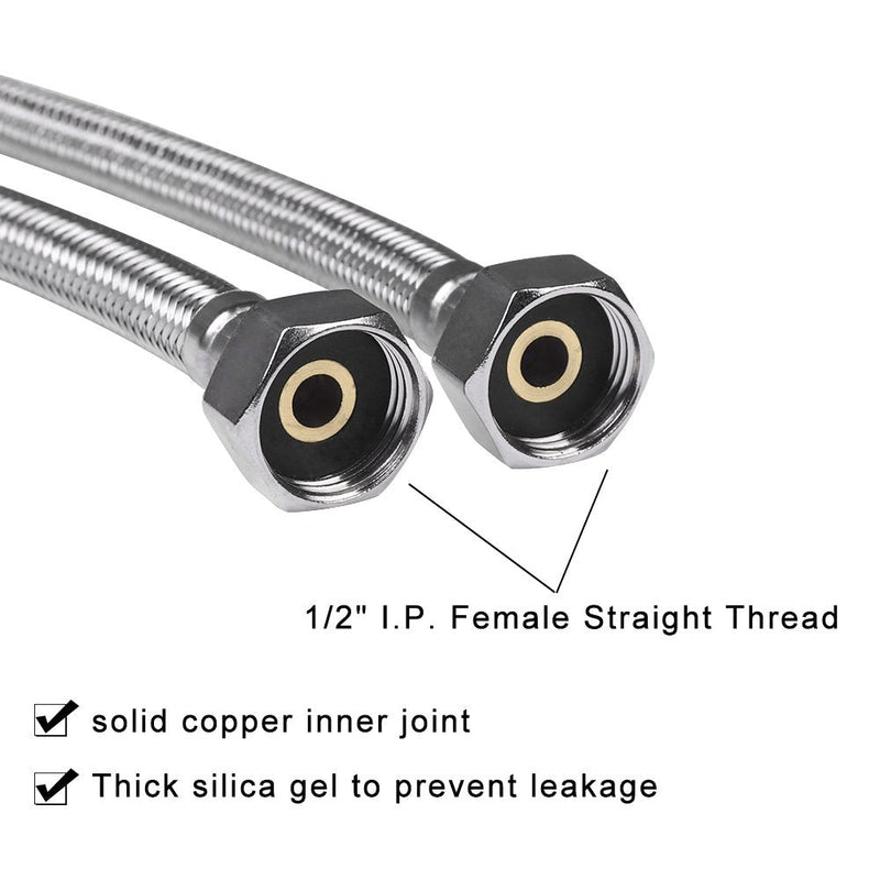 Vataler Faucet Line Connector Braided 304 Stainless Steel Supply Hose 1/2 I.P. Female Thread to 1/2 I.P. Female Straight Thread Faucet Hose Replacement (One Pair) (16 Inch) 16 Inch - NewNest Australia