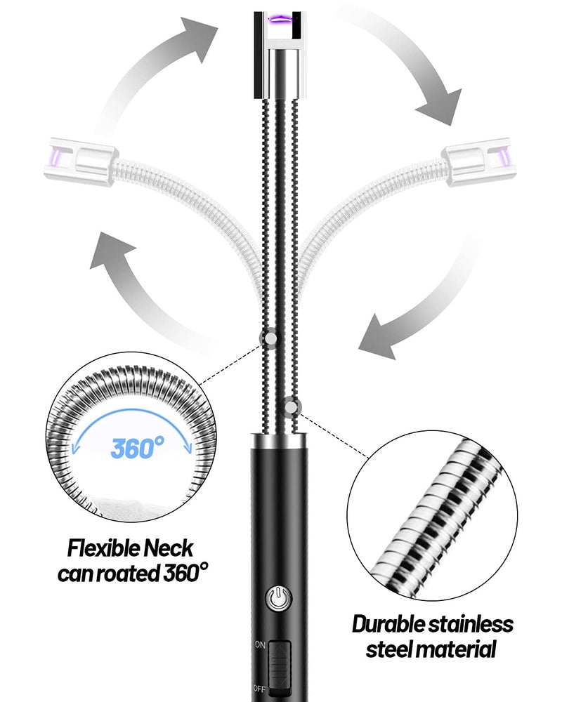 VEHHE Candle Lighter, Electric Rechargeable Arc Lighter with LED Battery Display Long Flexible Neck USB Lighter for Light Candles Gas Stoves Camping Barbecue Black - NewNest Australia