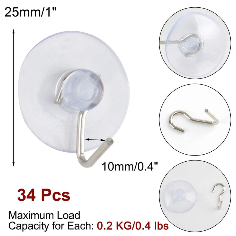 NewNest Australia - uxcell 34pcs Suction Cup Hooks 1 Inch Diameter Wall Hooks Hangers Removable Kitchen Bathroom Wall Vacuum Holder for Smooth Tile Glass 