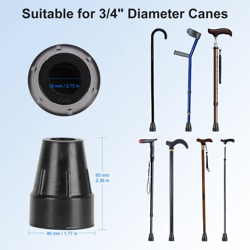 supregear Cane Tips, 2-Pack 19 mm Heavy Duty Rubber Replacement Cane Tip, Non-Slip Extra Widen Base for Walking Cane Crutch Folding Cane Accessory, Black Black (Pack of 2) - NewNest Australia