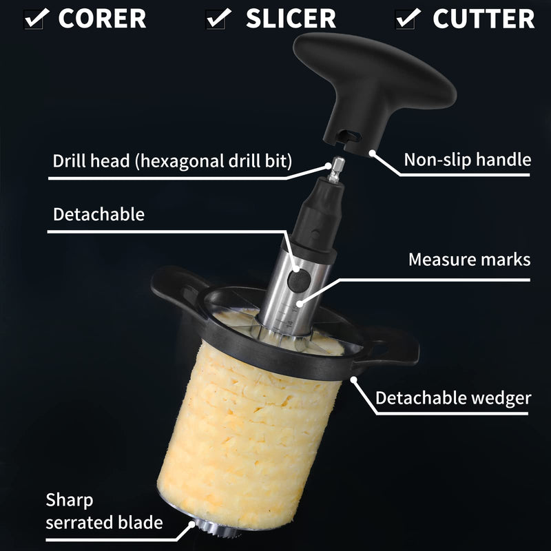 Newness Pineapple Corer Cutter, [Upgraded, Electric & Manual] Stainless Steel Fruit Pineapple Slicer with Electric Drill Accessory [Easier & Faster], Durable Pineapple Core Remover Kitchen Tool - NewNest Australia