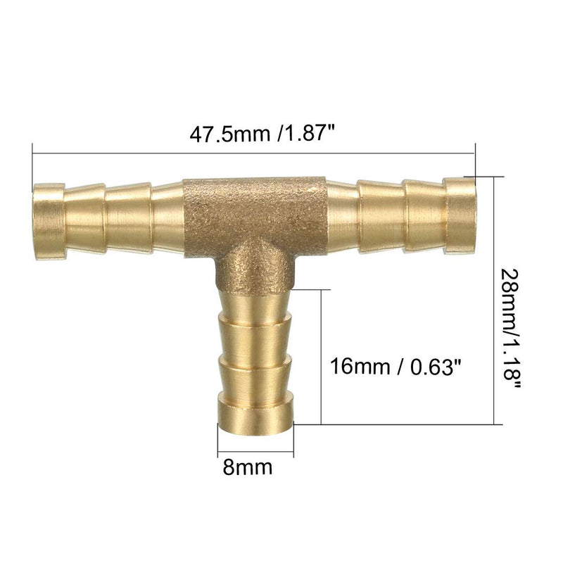 uxcell 8mm Brass Barb Hose Fitting Tee T 3 Way Connector Joiner Air Water Fuel Gas 5pcs - NewNest Australia