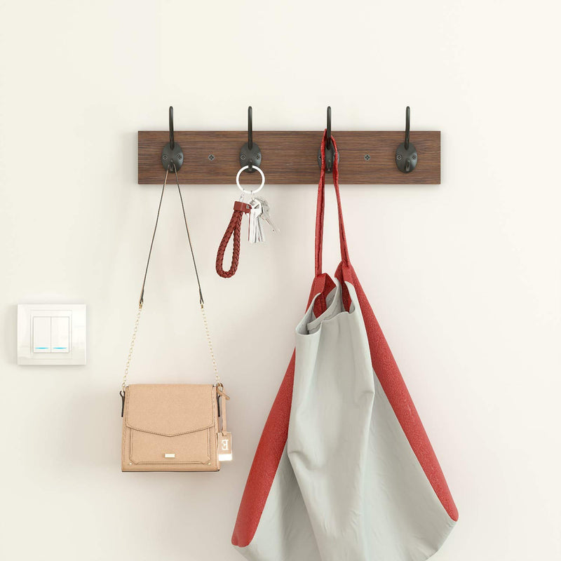 NewNest Australia - BAMEOS Wall Mounted Coat Rack, Bamboo Wall Coat Rack Hooks, Coat Hat Hanger Hooks, 4-Hook Rail for Entryway, Bathroom, Bedroom,Closet Room, Kitchen (Brown) Brown 