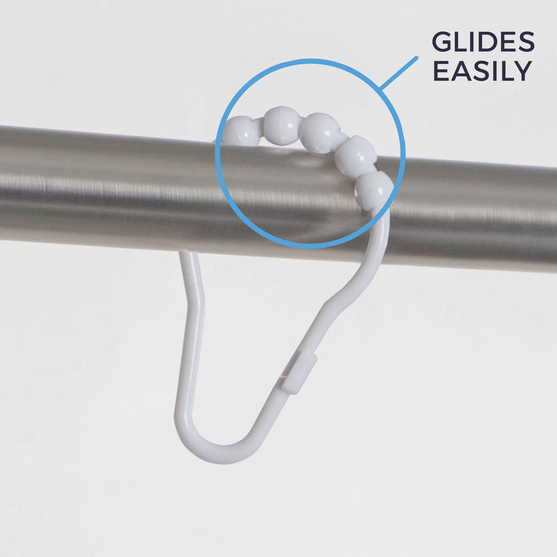 Maytex Heavy Duty Roller Glide Rings Shower Curtain Hooks, Plastic White Plastic Roller Glide Solid - NewNest Australia