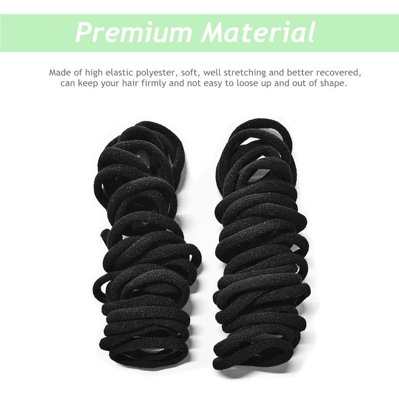 Morices 50 Pcs Pure Black Hair Ties for Women, No Metal Elastic Ponytail Holders for Girls, No Damage Seamless Stretch Hair Bands Hair Accessories for Thick Heavy and Curly Hairs - NewNest Australia