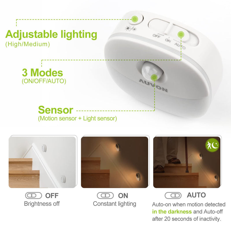 AUVON Rechargeable Mini Motion Sensor Night Light, Warm White LED Stick-On Closet Light with Dusk to Dawn Sensor, Adjustable Brightness for Wall, Stairs, Cabinet, Hallway (2 Pack) A-warm White - NewNest Australia