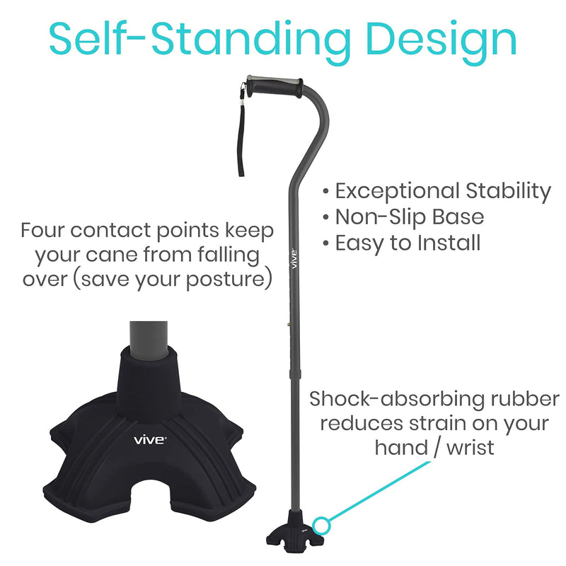 Vive Cane Tip - Quad Rubber Replacement Foot Pad for Walking Canes - Stable Four Point, Self Standing Quadruple Tripod Stand for Cane - Universal 4 Leg Attachment for Walking Stick (Black) Black - NewNest Australia