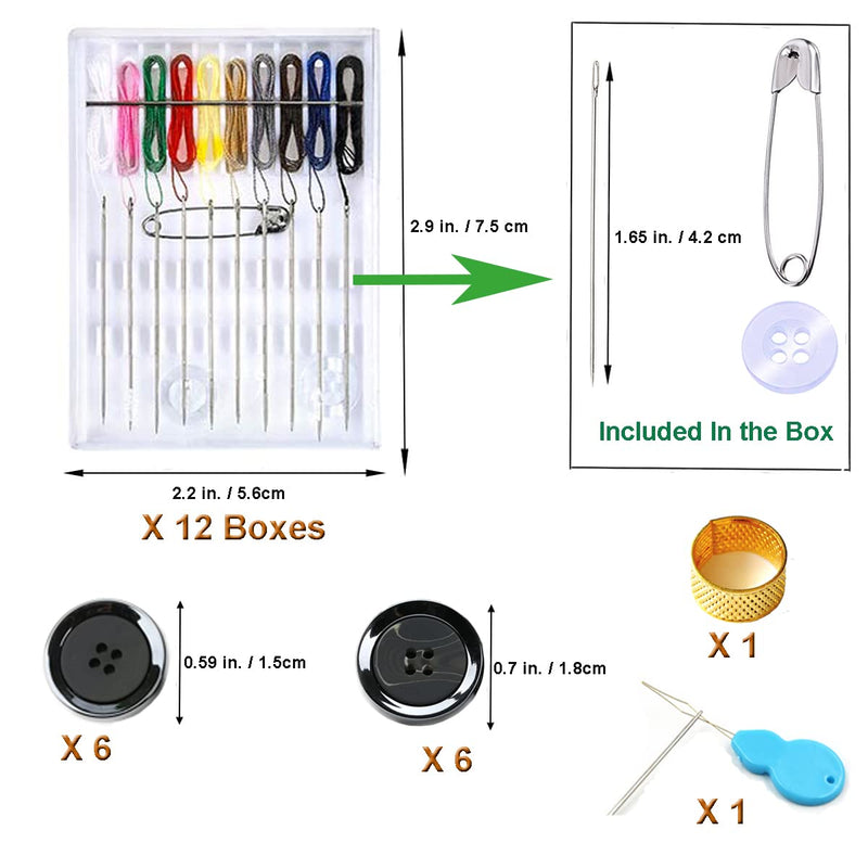 Y-Axis 12 Boxes Home and Travel Quick Fix Sewing Kit Pre Threaded Needle Kit, Each Box with 10 Pieces - NewNest Australia