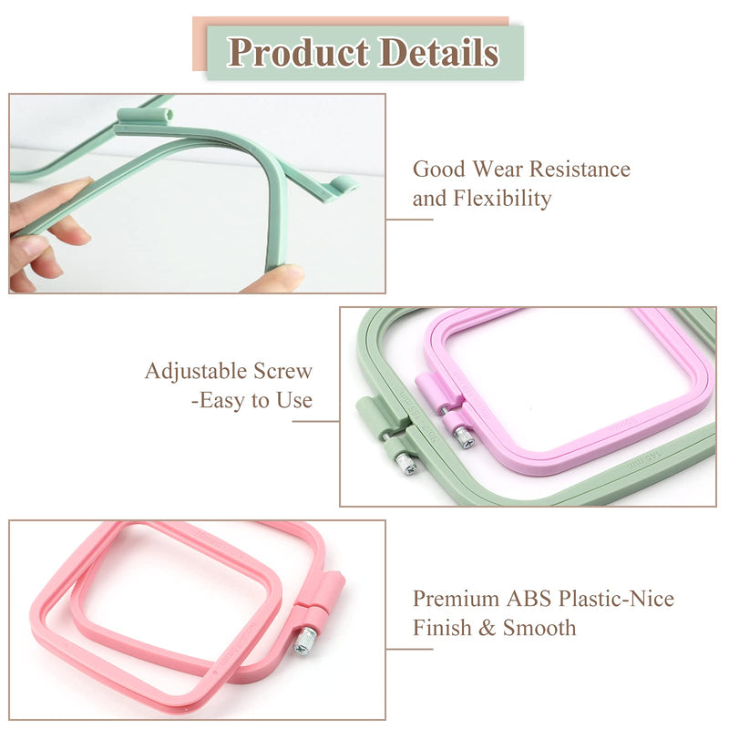 ZOCONE 3Pcs 3 Size Square Embroidery Hoops, ABS Plastic Embroidery Hoops Cross Stitch Hoops Embroidery Frames for Sewing, Needlework, Embroidery Projects (Size-3", 4.3", 6.5") Size-3", 4.3", 6.5" - NewNest Australia