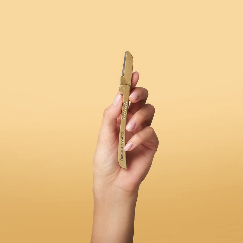 Hollywood Browzer Eyebrow Razor - Facial Hair Remover Shaver Trimmer Shaper | Removing Unwanted Hair | Dermaplaning | Exfoliation | Protective Pouch Included - Royal Gold - NewNest Australia