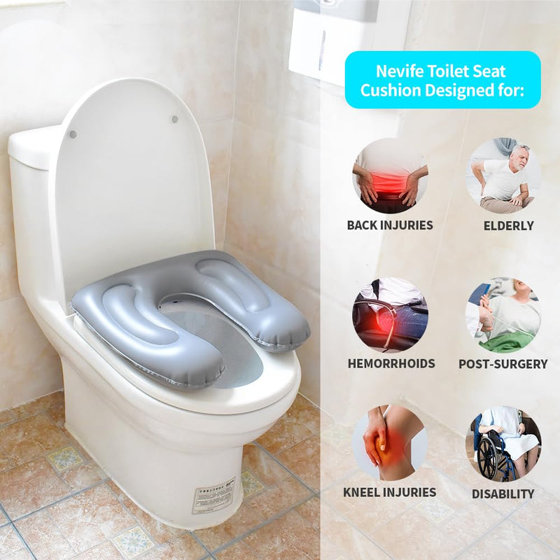 Inflatable Toilet Seat Cushion, Raised Donut Cushion, Height Adjustable Toilet Seat, Toilet Support Cushion For Adults, Seniors, Elderly, Disabled, Tailbone Pain Relief (Grey) - NewNest Australia