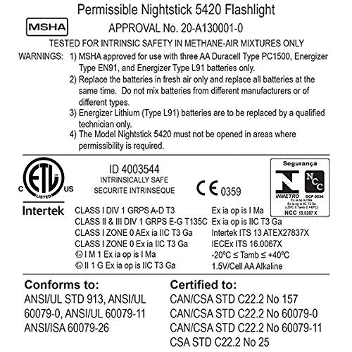 Nightstick XPP-5420B 3 AA Intrinsically Safe Permissible Flashlight, Black - NewNest Australia