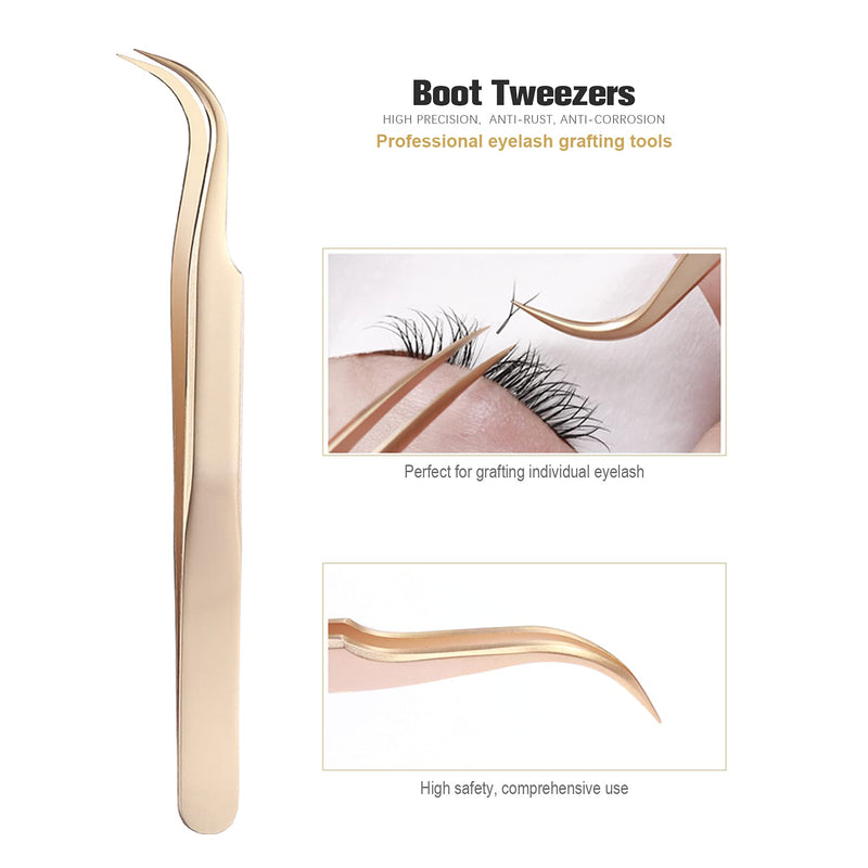 Feryes Eyelash Extension Eyelash Tweezers, Professional Dolphin And Boot Tweezers, Stainless Steel Eyelash Extension Set, Volume Precise Eyelash Tweezers With Tin Box, 2 Pieces, Gold Plated - NewNest Australia