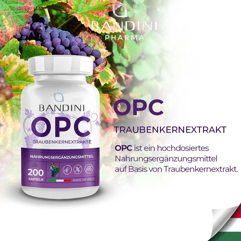 Bandini Opc Grape Seed Extract 1000Mg (Per Daily Dose) - 200 High-Dose Vegan Capsules - Pure European Grape Opc (95%) + Vitamin C - Laboratory Tested - Natural Antioxidant For The Circulation - NewNest Australia