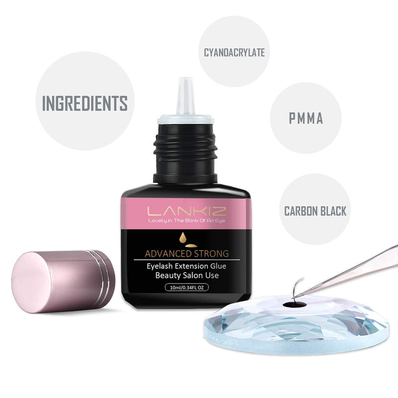 LANKIZ-Eyelash-Extension-Glue,10ml Individual Eyelashes Glue 1-2s Semi Permanent Eyelash Glue Individual Lashes with 6 Weeks Retention, Black Lash Extension Glue (Advanced Strong) Advanced Strong - NewNest Australia