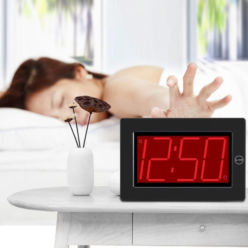 NewNest Australia - KWANWA Digital LED Wall Clock with 3'' Large Display Battery Operated/Powered Only - Black LED Display 3" 