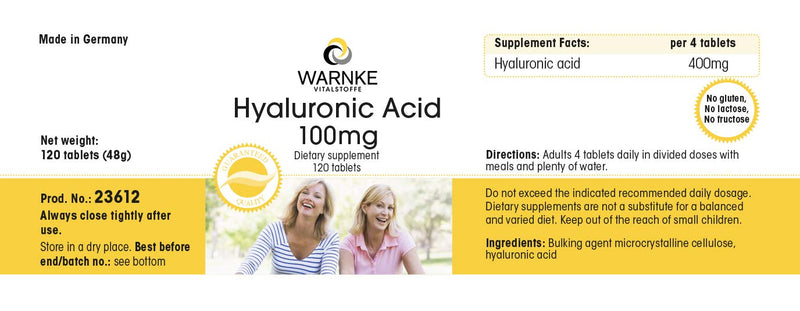 Hyaluronic acid 100mg - 120 tablets - vegan | Warnke vital substances - NewNest Australia