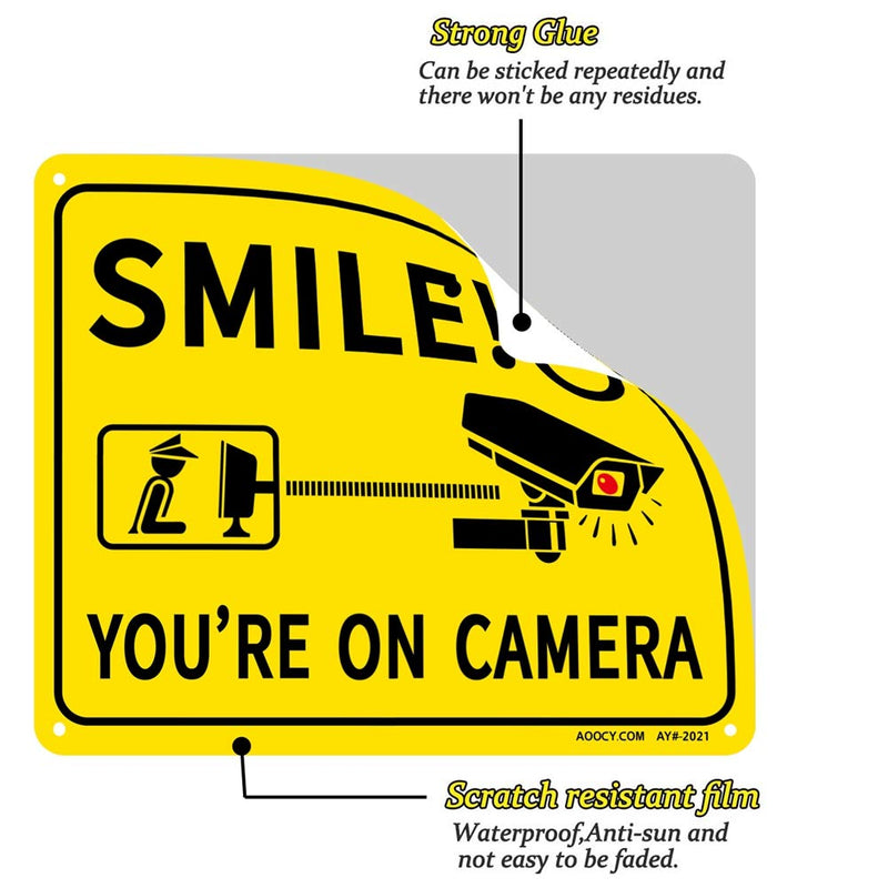 10'' x 12'' Smile You're On Camera Signs Stickers – 4 Pack | CCTV Security Camera Reminder Floor Decal for Home Security Yard,Property,Business| Premium Self-Adhesive Vinyl UV resistant, Weather, Scratch, Water and Fade Resistance - NewNest Australia