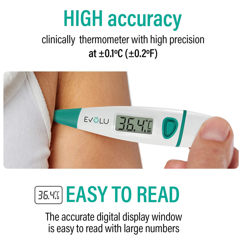Evolu Waterproof Flexible Digital Thermometer Measurement In Mouth, Rectal Or Armpit With Flexible Measuring Tip In 10 Seconds - Babies, Children, Adults - High Precision - With Storage Box - NewNest Australia