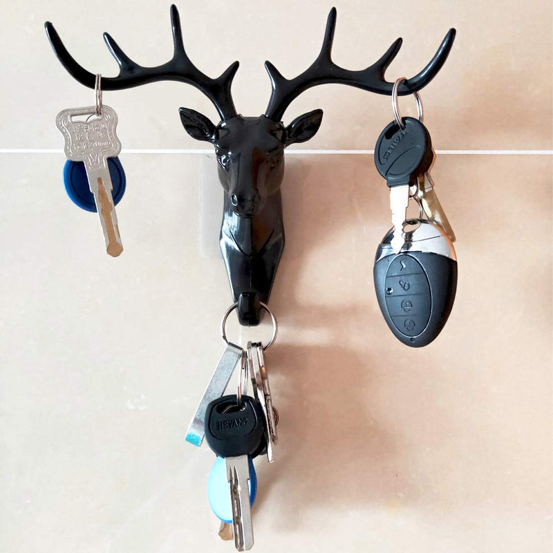 NewNest Australia - Sipery 2Pcs Deer Head Hooks Self Adhesive Deer Antler Hooks Hanger Decorative Animal Wall Key Holders for Home or Office 