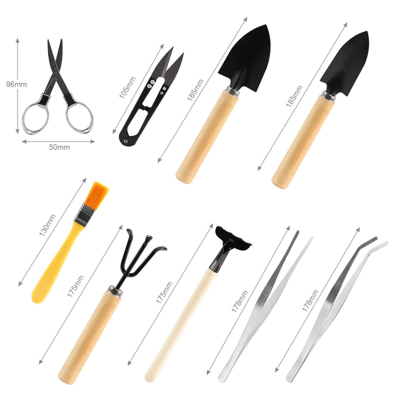 LIHAO 9 Piece Basic Bonsai Tools Set, Includes Pruning Shears, Mini Rake, Fold Scissors and More - NewNest Australia