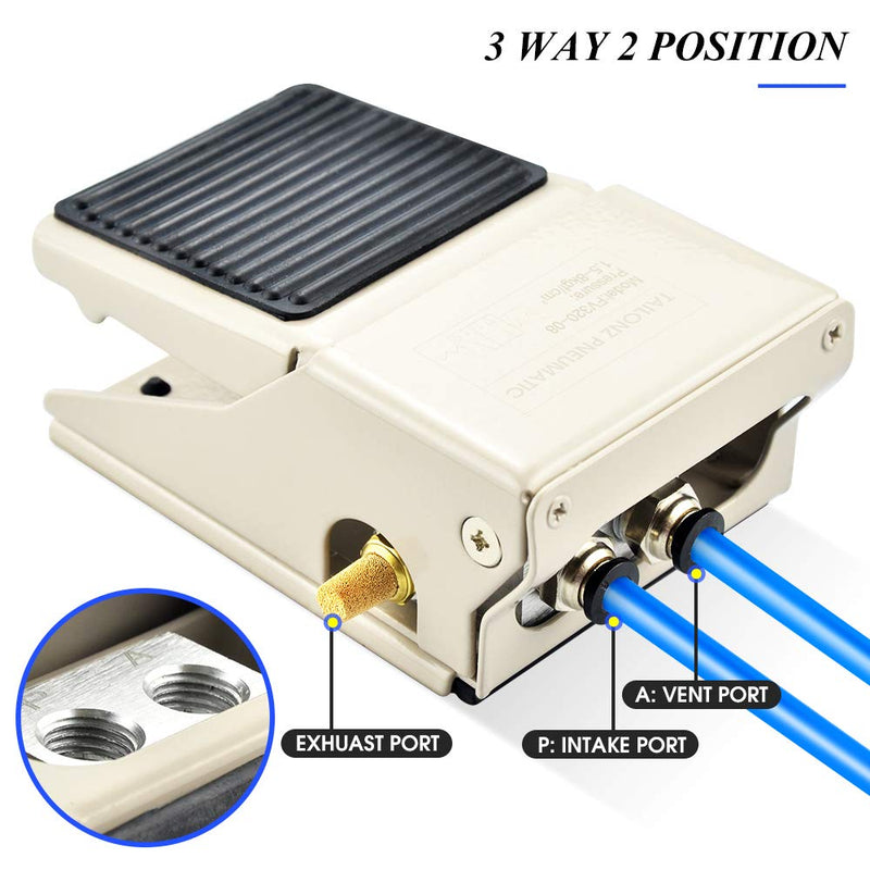 TAILONZ PNEUMATIC 1/4"NPT Pneumatic Foot Pedal Valve Kit 3 Way 2 Position Threaded Rubber Nonslip Pressure Control FV320 with 6mm Pneumatic Fittings - NewNest Australia