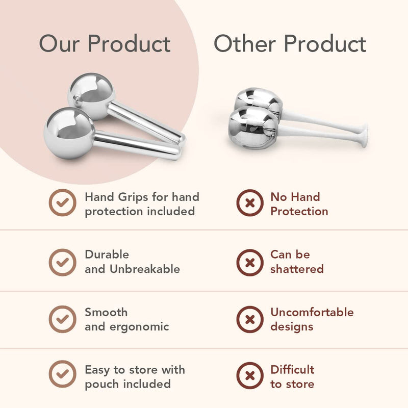 Hana Emi Ice Globes For Face And Eyes - Face Ice Roller - Steel Cryo GLobes - Rejuvanate Skin - Ice Face Roller - Face Massager For Muscle Pain - Set Of 2 Unbreakable Globes Metal Globes - NewNest Australia
